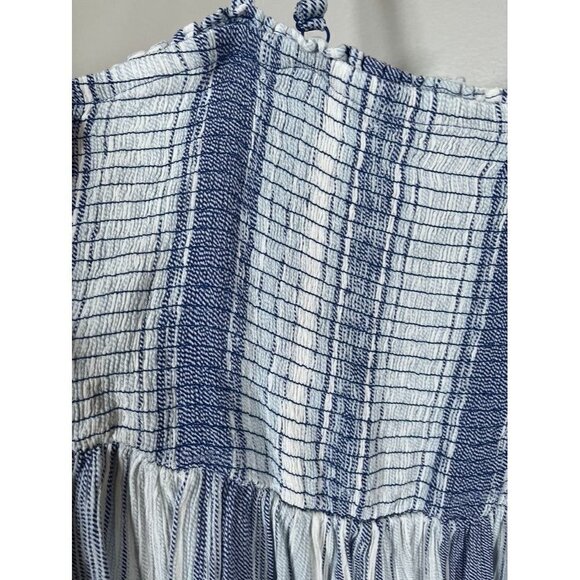 Torrid Top Women 14 Blue Tank White Striped Peplum Retro Boho Western Concert - Picture 3 of 11